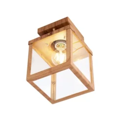 Industriële buitenplafondlamp hout met helder glas - Rotterdam