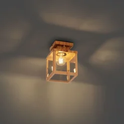 Industriële buitenplafondlamp hout met helder glas - Rotterdam