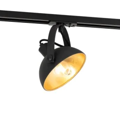 Industriële 1-fase railspot zwart met gouden binnenkant - Iconic Magnax