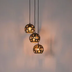 Industriële hanglamp antiek goud rond 3-lichts - Bobby