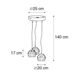 Industriële hanglamp antiek goud rond 3-lichts - Bobby