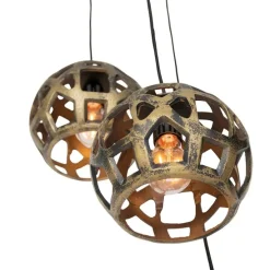 Industriële hanglamp antiek goud rond 3-lichts - Bobby