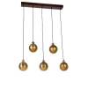 Industriële hanglamp brons met hout 5-lichts - Haicha