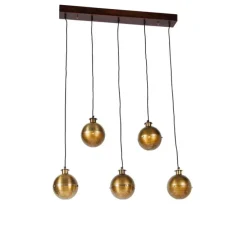 Industriële hanglamp brons met hout 5-lichts - Haicha