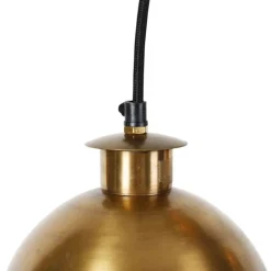 Industriële hanglamp brons met hout 5-lichts - Haicha