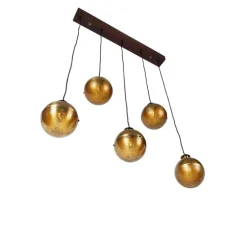 Industriële hanglamp brons met hout 5-lichts - Haicha