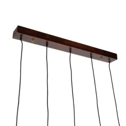 Industriële hanglamp brons met hout 5-lichts - Haicha