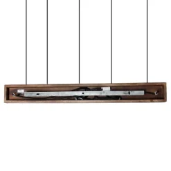 Industriële hanglamp brons met hout 5-lichts - Haicha