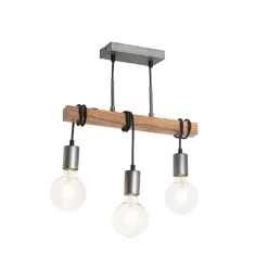 Industriële hanglamp bruin met staal 3-lichts - Gallow