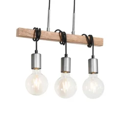 Industriële hanglamp bruin met staal 3-lichts - Gallow
