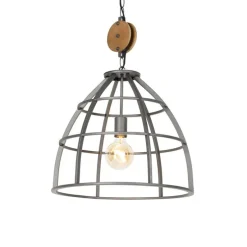 Industriële hanglamp donkergrijs met hout 47 cm - Arthur