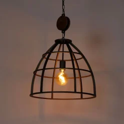 Industriële hanglamp donkergrijs met hout 47 cm - Arthur