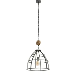 Industriële hanglamp donkergrijs met hout 47 cm - Arthur