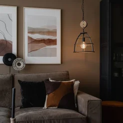 Industriële hanglamp donkergrijs met hout 34 cm - Arthur