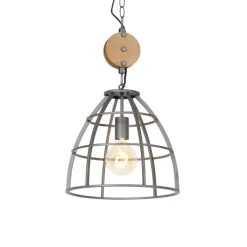 Industriële hanglamp donkergrijs met hout 34 cm - Arthur