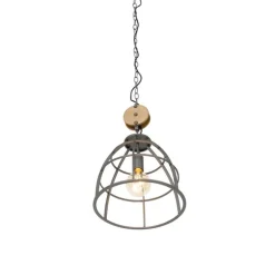 Industriële hanglamp donkergrijs met hout 34 cm - Arthur