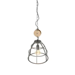 Industriële hanglamp donkergrijs met hout 34 cm - Arthur