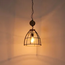Industriële hanglamp donkergrijs met hout 34 cm - Arthur