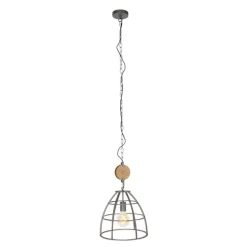 Industriële hanglamp donkergrijs met hout 34 cm - Arthur