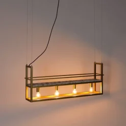 Industriële hanglamp goud met marmer en rek 4-lichts - Cage Rack