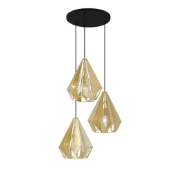 Industriële hanglamp goud met mesh 3-lichts - Carcass