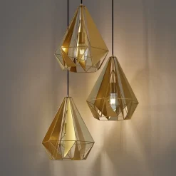 Industriële hanglamp goud met mesh 3-lichts - Carcass