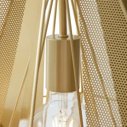 Industriële hanglamp goud met mesh 3-lichts - Carcass