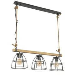Industriële hanglamp hout met donkergrijs 3-lichts - Arthur