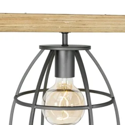 Industriële hanglamp hout met donkergrijs 3-lichts - Arthur