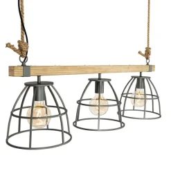 Industriële hanglamp hout met donkergrijs 3-lichts - Arthur