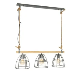 Industriële hanglamp hout met donkergrijs 3-lichts - Arthur
