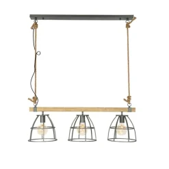 Industriële hanglamp hout met donkergrijs 3-lichts - Arthur