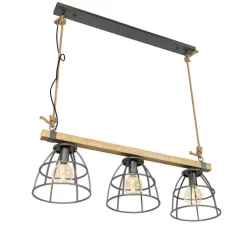 Industriële hanglamp hout met donkergrijs 3-lichts - Arthur