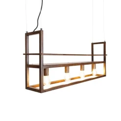 Industriële hanglamp roestbruin met rek 4-lichts - Cage Rack