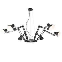 Industriële hanglamp zwart 6-lichts verstelbaar - Hobby Spinne