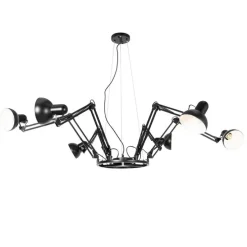 Industriële hanglamp zwart 6-lichts verstelbaar - Hobby Spinne