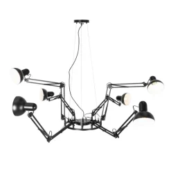 Industriële hanglamp zwart 6-lichts verstelbaar - Hobby Spinne