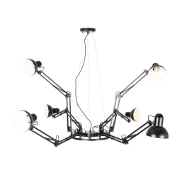 Industriële hanglamp zwart 6-lichts verstelbaar - Hobby Spinne