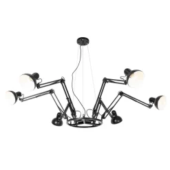 Industriële hanglamp zwart 6-lichts verstelbaar - Hobby Spinne