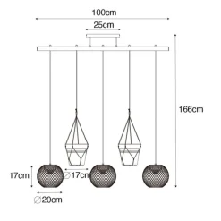 Industriële hanglamp zwart 3-lichts - Flor