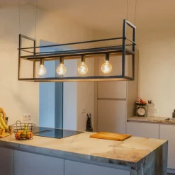 Industriële hanglamp zwart met rek large 4-lichts - Cage Rack