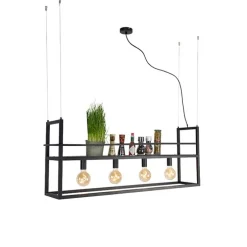 Industriële hanglamp zwart met rek large 4-lichts - Cage Rack