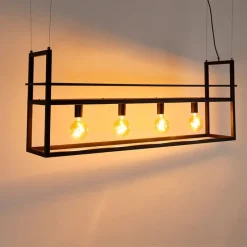 Industriële hanglamp zwart met rek large 4-lichts - Cage Rack