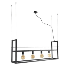 Industriële hanglamp zwart met rek large 4-lichts - Cage Rack