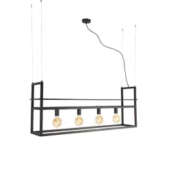 Industriële hanglamp zwart met rek large 4-lichts - Cage Rack