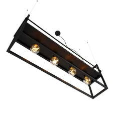 Industriële hanglamp zwart met rek large 4-lichts - Cage Rack