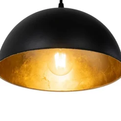 Industriële hanglamp zwart met goud 3-lichts - Magnax