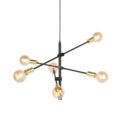 Industriële hanglamp zwart en goud 78 cm 6-lichts - Sydney
