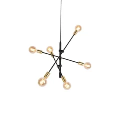 Industriële hanglamp zwart en goud 78 cm 6-lichts - Sydney
