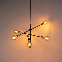 Industriële hanglamp zwart en goud 78 cm 6-lichts - Sydney